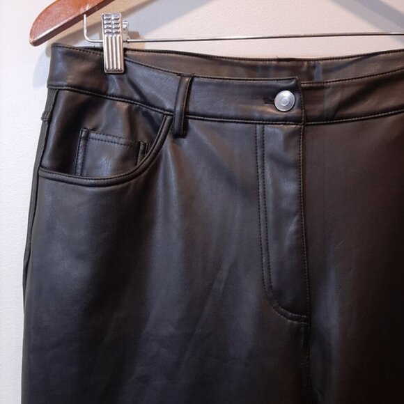 Design Lab Faux Leather Straight Fit Cropped Ankle Pants Stretch Lined 5 Pocket - Picture 6 of 14